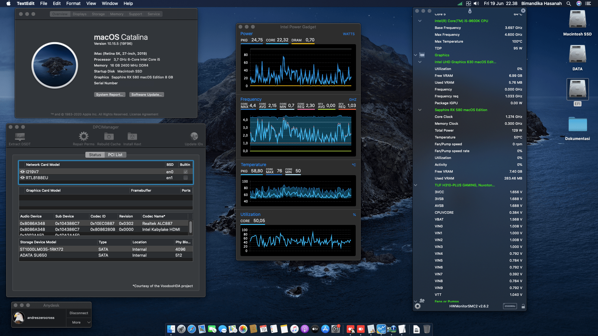Success Hackintosh macOS Catalina 10.15.5 Build 19F96 in Asus TUF H310-Plus Gaming + Intel Core i5 9600K + Sapphire RX 580